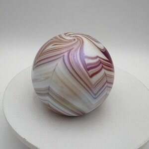 Vtg Gibson Blown Art Glass Pulled‎ Slag Iridescent Paperweight Gold White 3.5"